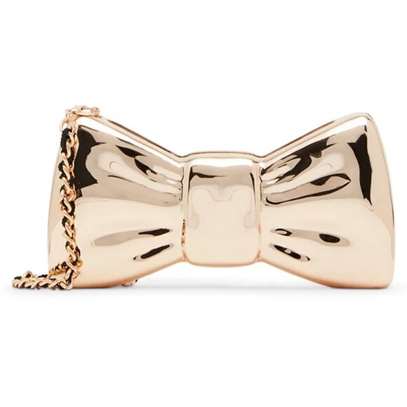 Betsey Johnson Kitsch Metal Bow Clutch Rose Gold Small Size NWT - Picture 1 of 16